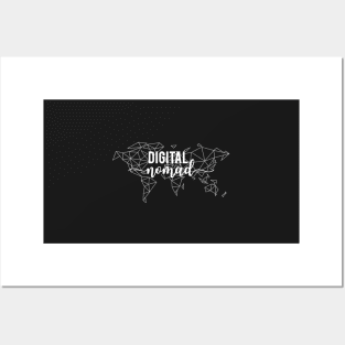 Digital nomad geometric world map Posters and Art